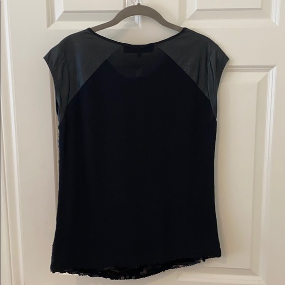 Sequin black blouse with pleather cap sleeves - Picture 4 of 5
